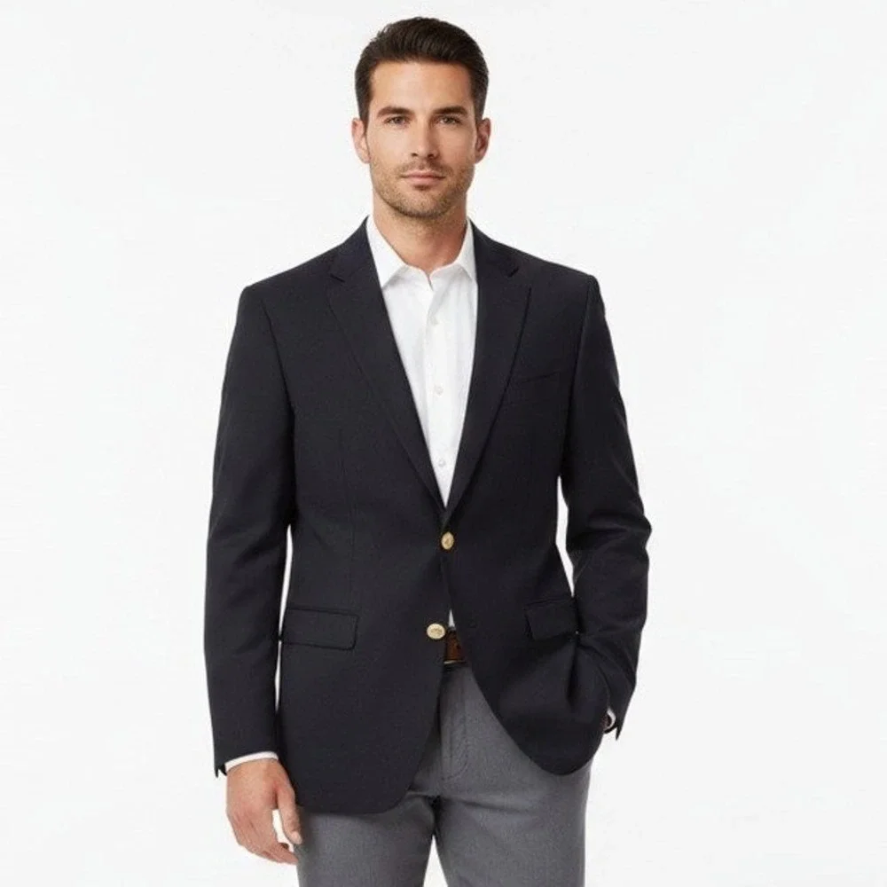 Lauren Ralph Lauren Blazer Mens Size 42L Navy Blue 100% Wool Gold Crest Buttons